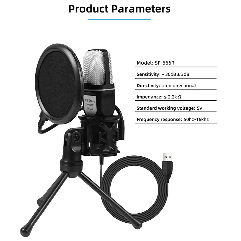 SF666R USB Microphone RGB Microfone Condensador Wire Gaming Mic for