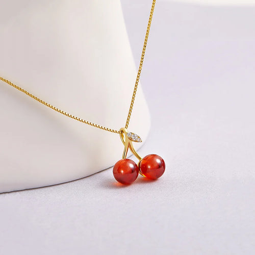 Little Wine Red Cherry Pendant Necklaces For Women Fashion Personality