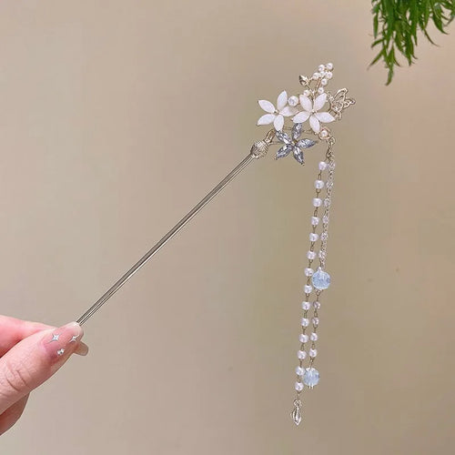 Elegant Chinese Style Hair Accessory Romantic Enameled Flower Tassel