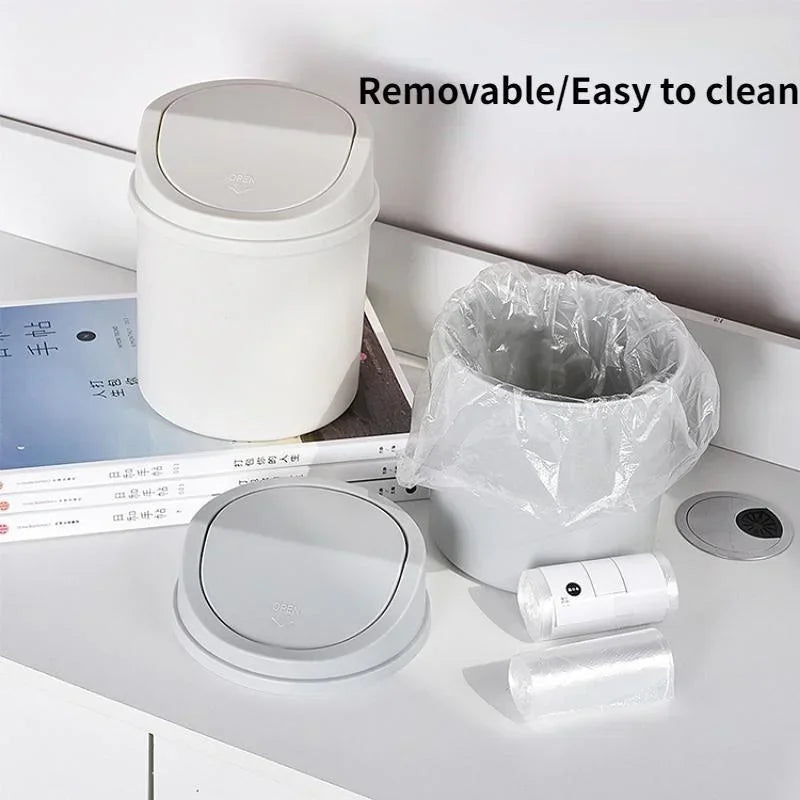 Mini Desktop Bin Small Trash Can Tube with Cover Bedroom Trash Can