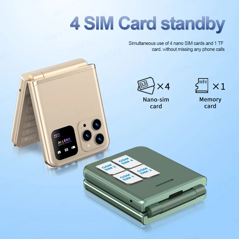 SERVO Flip6 4 SIM Card standby Folding Mobile Phone 2.4” Auto Call