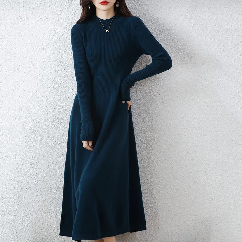 Sweater skirt women's long high-end 100% pure cashmere autumn and winter waist bottoming shirt knitted dress