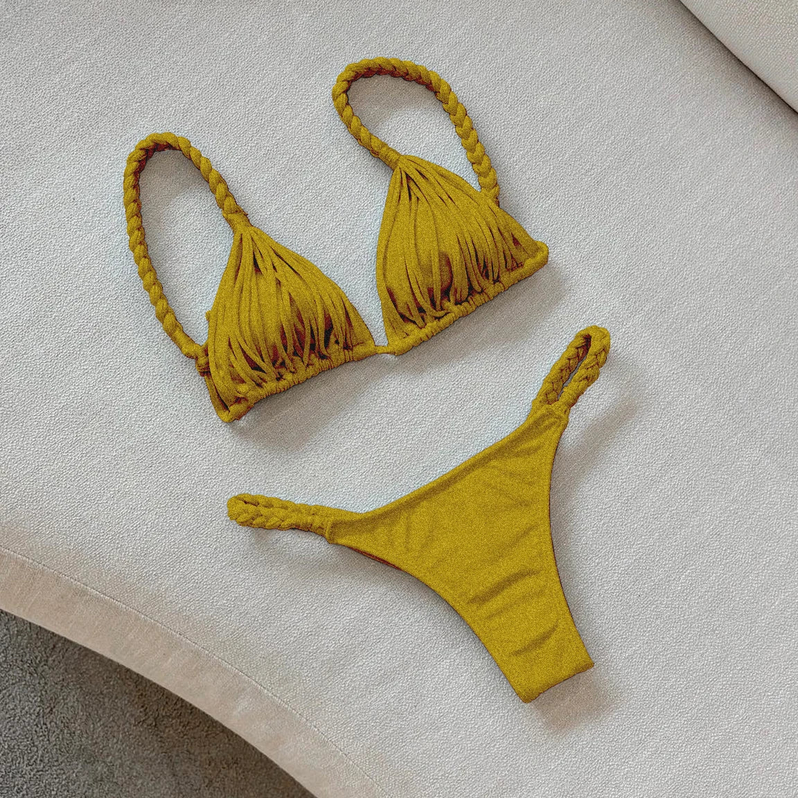 2025 New Bandage Stripe Brazilian Bikini Swimwear Women's Braided Rope Swimsuit Two Piece Set Female Sexy Mujer Beachwear Summer