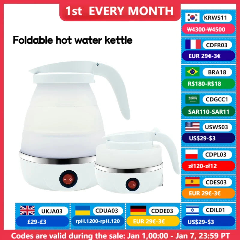 Mini Portable Foldable Electric Kettle 600ML Household Travel Kettle