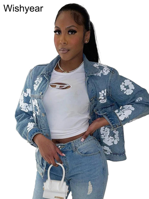 Women‘s Fashion Turn Down Collar Long Sleeve Single Breated Jeans Coat