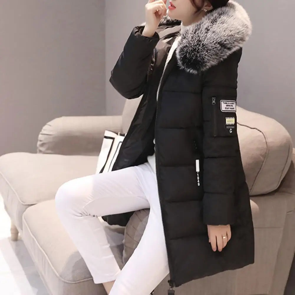 2024 New Winter Coat Women's Jacket Fur Neckline Long Basic Coats