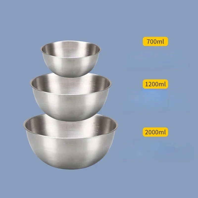 3PCS Stainless steel cooking bowl, household scale bowl, thickened