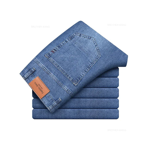 Summer Thin Men's Elastic Cotton Jeans Fashion Gray Comfortable