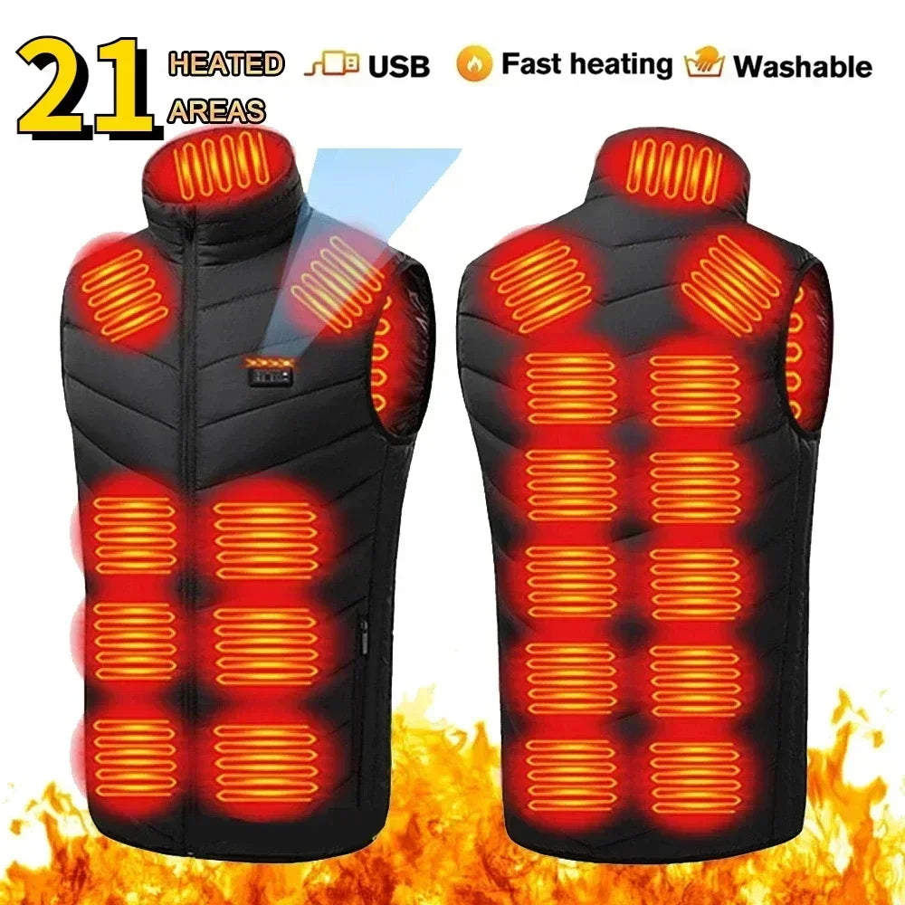 21 Zone Heating Vest Men's USB Infrared Thermal Jacket Smart Heating