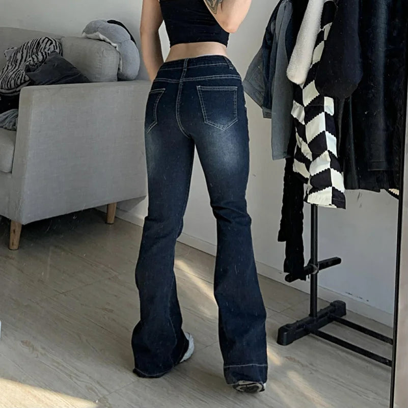 New Flare Jeans Women's Low Waist Trousers Vintage Aesthetic Denim