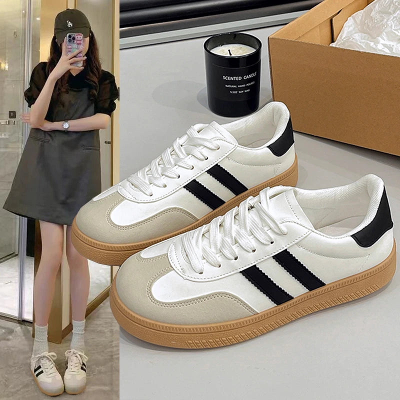 Shoes Woman 2025 Trend Casual Sneakers Comfortable Lace Up Flats