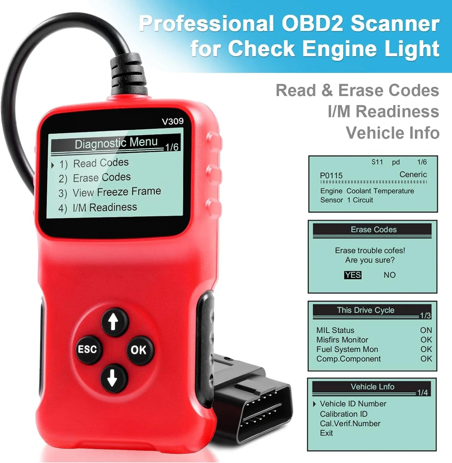 V309 OBD2 Scanner Automotive Diagnostic Troubleshooter Automotive