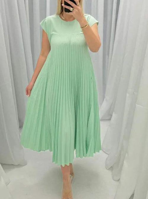 Spring And Summer New Fashionable Women's Round Neck Pleated Maxi