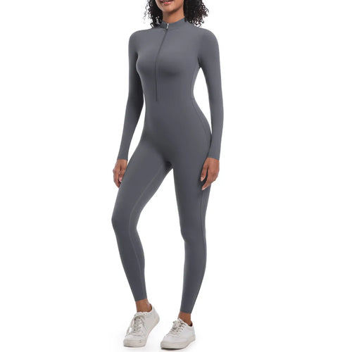 S-XL 2025 Nylon Zipper Long Sleeve Yoga Set Women One Piece Jumpsuit