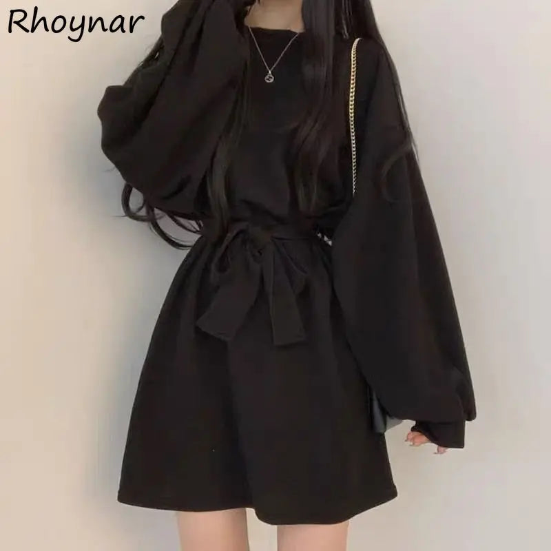 Solid Dresses Women Above Knee S-3XL Clothes Baggy Minimalist High