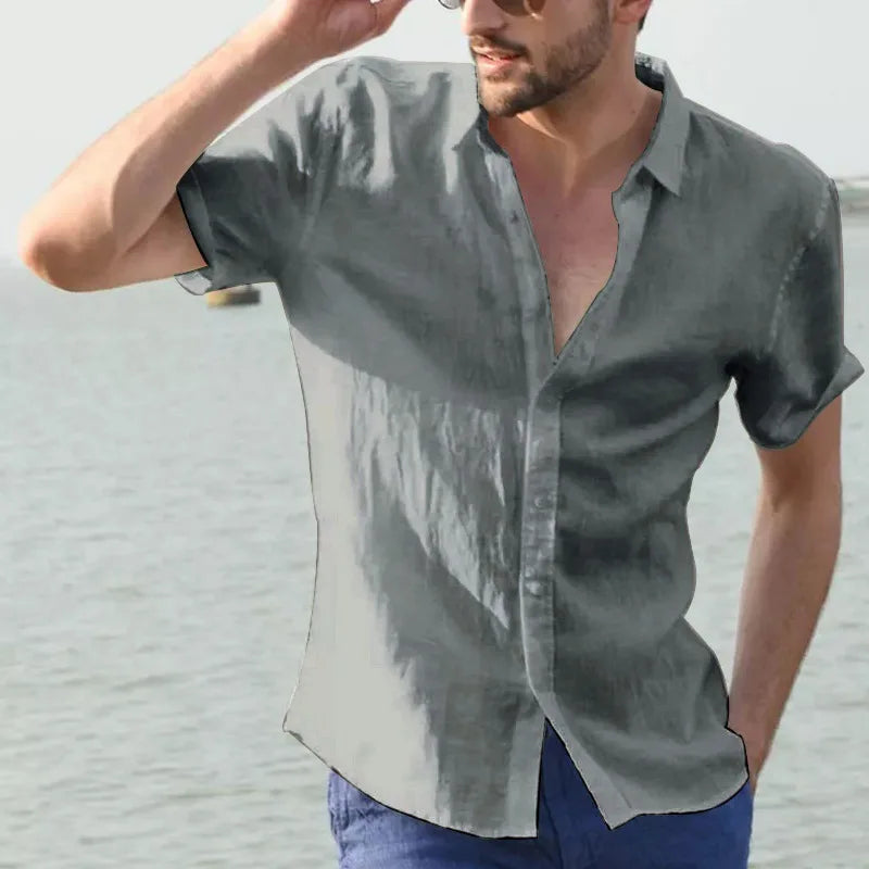 Summer Cotton Linen Shirts For Men Casual Short Sleeved Shirts Blouses