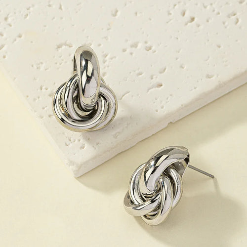 Fashion Round Double Ring Metal Stud Earrings For Women Men Gold