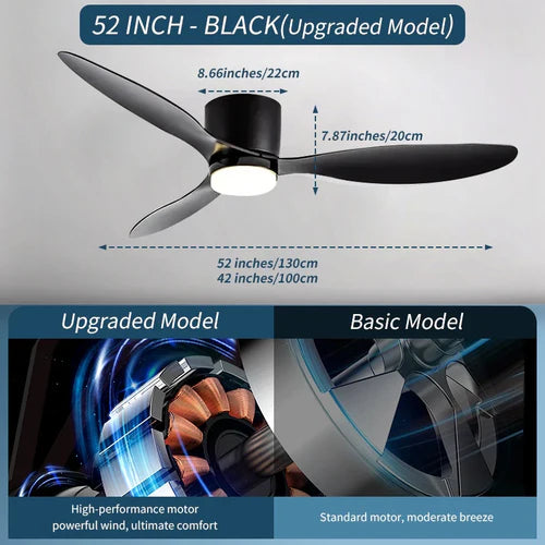 XINGOO Ceiling Fan White Low Floor Ultra Thin 17cm DC Ceiling Fan With