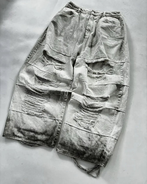 European and American vintage washed ripped jeans Men Y2k pants Street