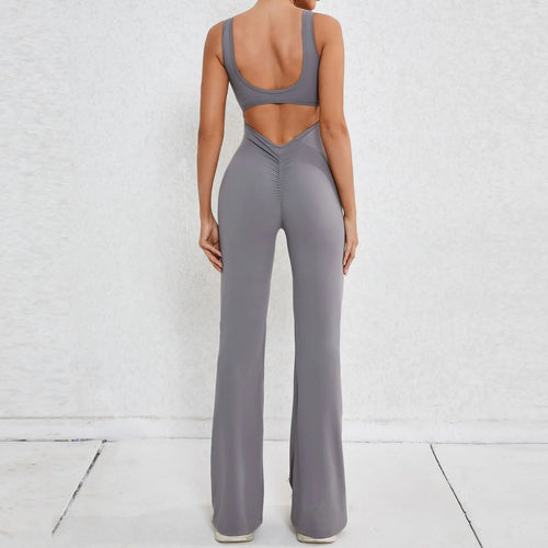 2025 S-XL Pad Women Gym Yoga Set Sports Rompers Deep V Back Fitness