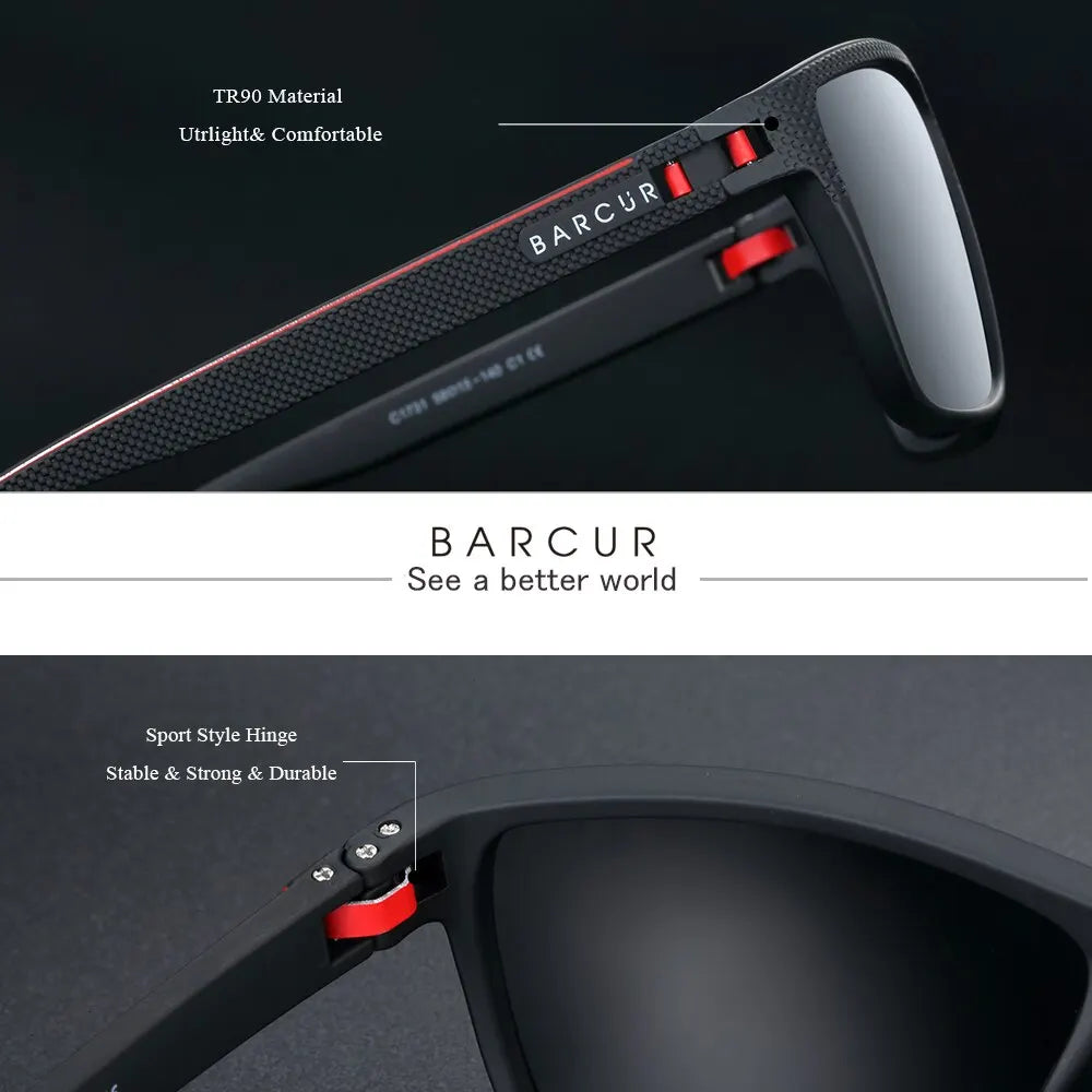 BARCUR Design TR90 Sunglasses Men Polarized Light Weight Sports Sun