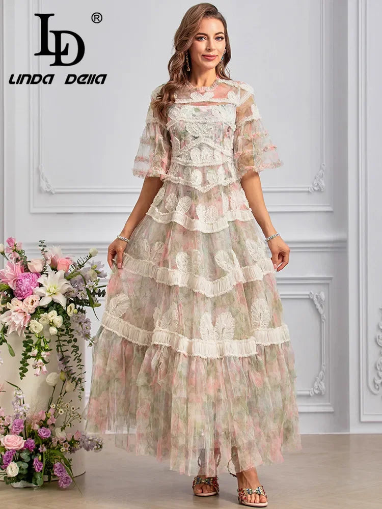 LD LINDA DELLA Summer Runway Fashion Dresses Women's Bohemian Floral
