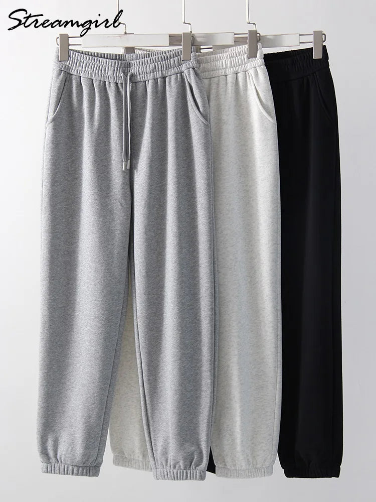 Thick Warm Sweatpants Women Winter Straight Leg Fleece Pants Elastic