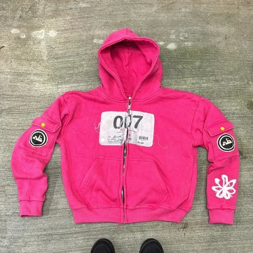 Y2k Vintage Fashion Wash Zip Up Hoodies Men Women Street Harajuku Hip