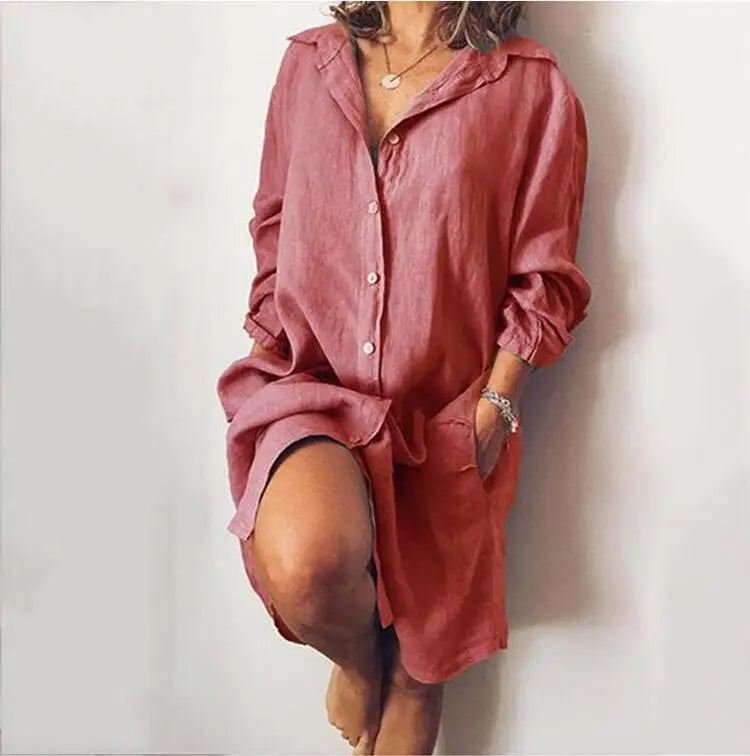 Linen And Cotton Women's T-shirt And Dress, Casual Long Sleeved