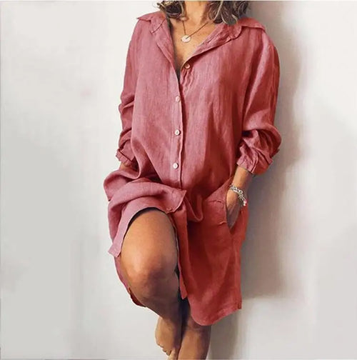 Linen And Cotton Women's T-shirt And Dress, Casual Long Sleeved