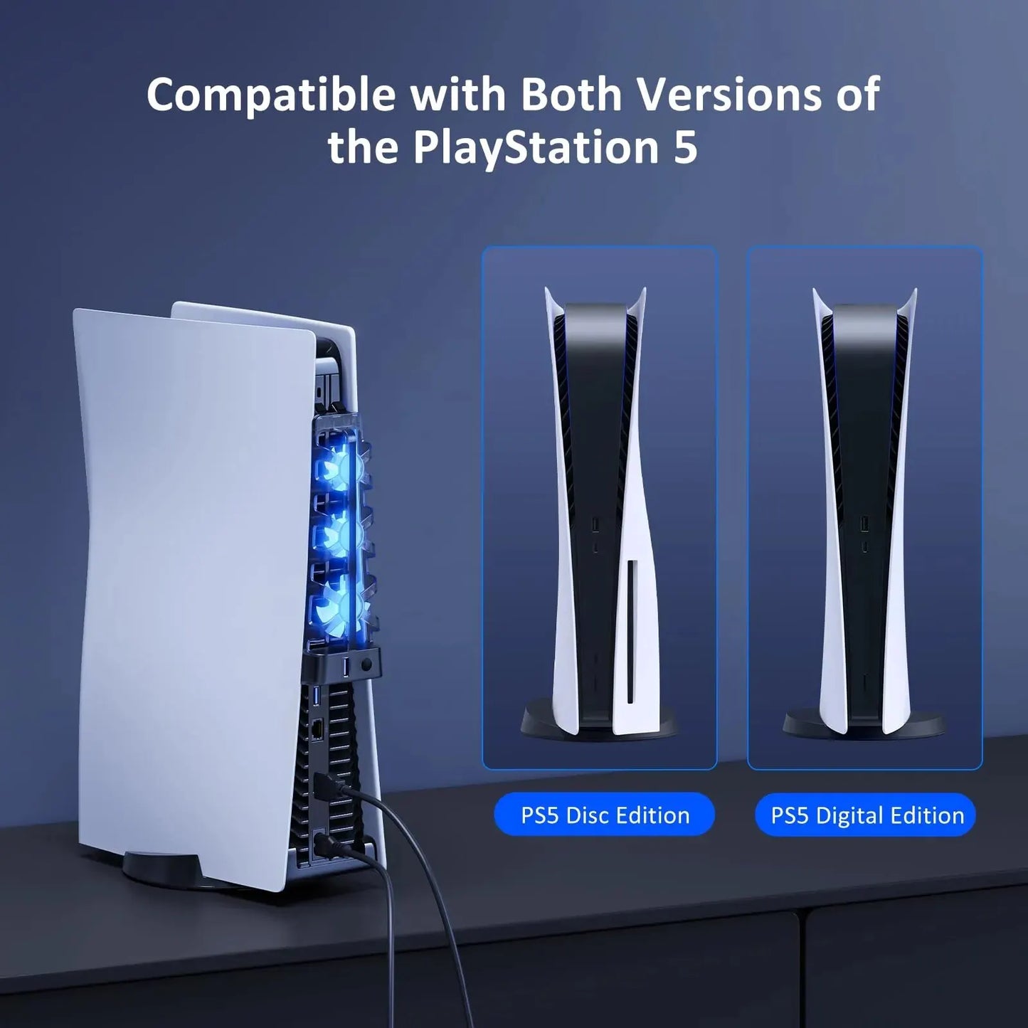 For PS5 Accessories Cooling Fan with LED Light for Playstation 5 Both
