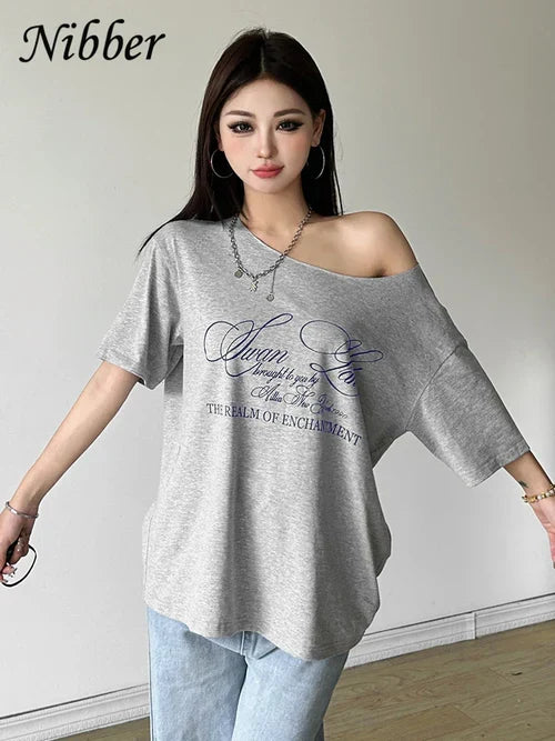 Nibber Casual Relax Woman T-shirt Letter 2024 Women Hot New Versatile