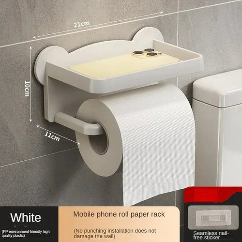 Punch Free Wall Mounted Tissue Storage Rack Paper Roll Shelf Holder