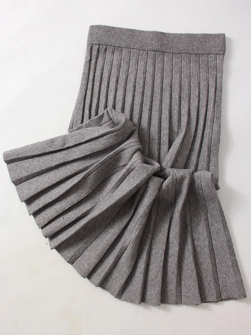 Knit Black Mini Pleated Skirts For Women A Line Winter Short Skirt