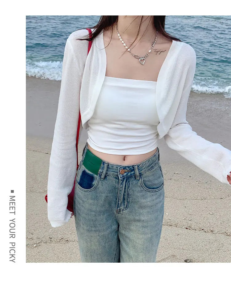 Short Ice Silk Knitted Sun Protection Cardigan Women's Thin Summer