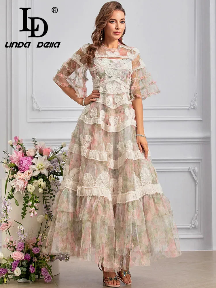 LD LINDA DELLA Summer Runway Fashion Dresses Women's Bohemian Floral