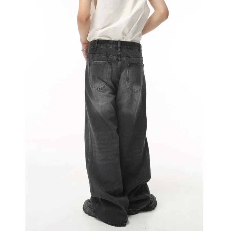 Retro Men's Denim Pants Y2K High Street Wide Leg Loose Denim Pants