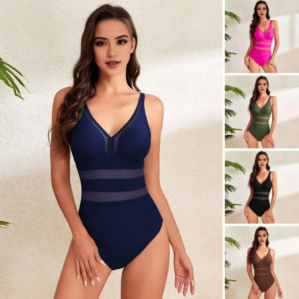 Women Sexy Monokini Deep V-neck Sleeveless One-Piece Swimsuit Hollow