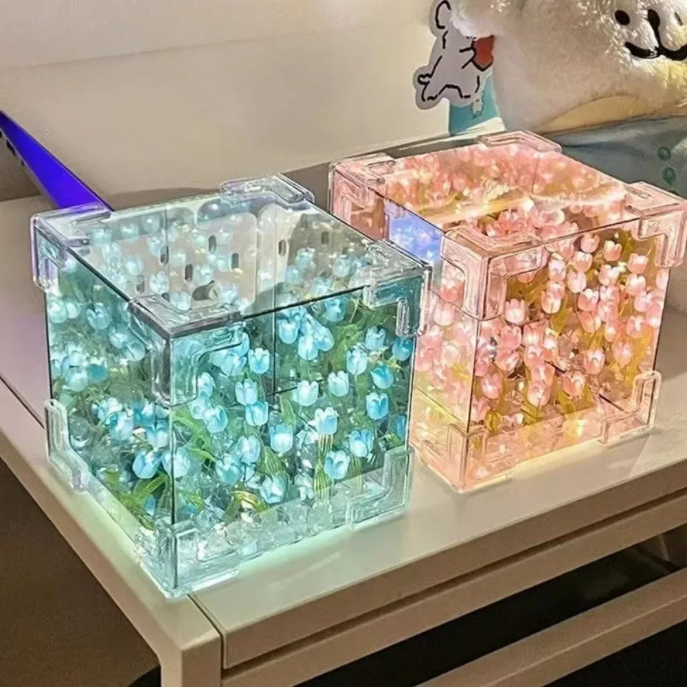 2025New Creative Diy Tulip Flower Sea Cube Three-Dimensional Small