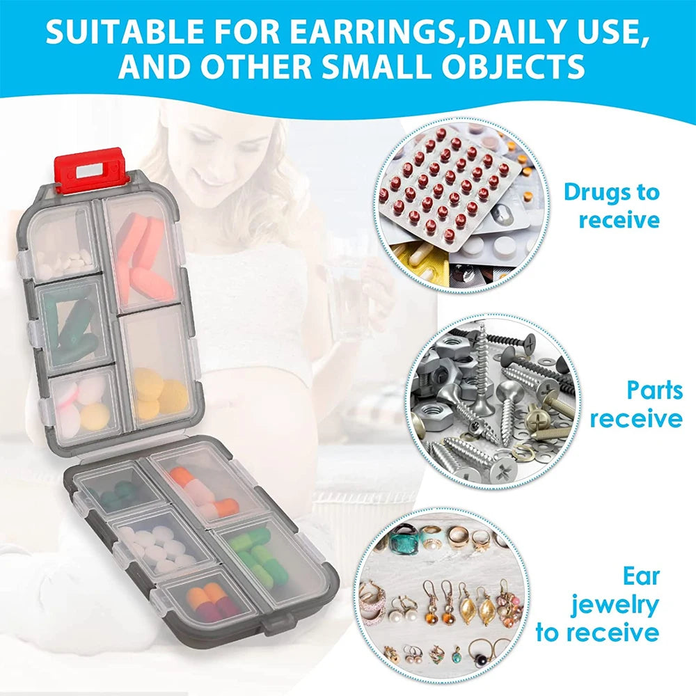 1Pcs Travel Pill Organizer, 10 Grid Compartments Pocket Pharmacy,