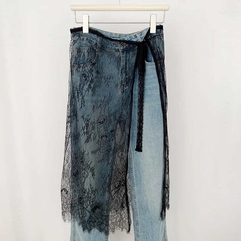 Midi Skirts Women Lace Drawstring Design Elegant Korean Style Spring