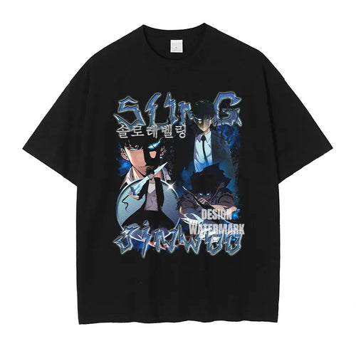 Anime S-Solo L-Leveling Shirts Vintage Washed Sung Jin-Woo T-shirt