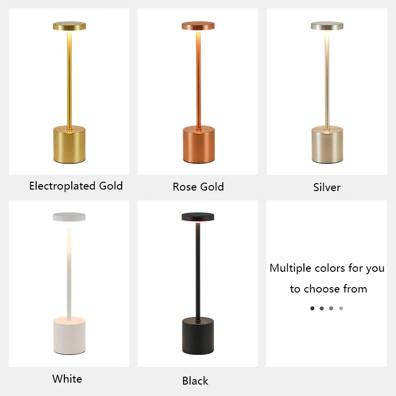 USB Rechargeable LED Table Lamp Touch Switch Three Colors Metal Desk