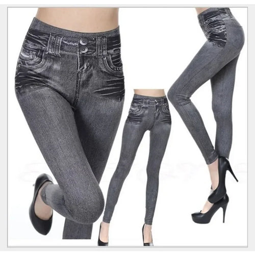 Women Leggings 2023 Fashion Faux Denim Jeans Leggings Sexy Long Pocket