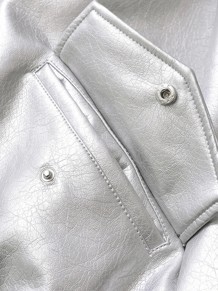 Ailegogo Streetwear Women Retro Loose Short Pu Faux Leather Jacket
