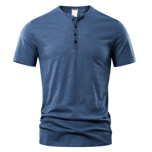 T Shirt Men Casual High Quality Summer Short Sleeve Henry neck Mens T