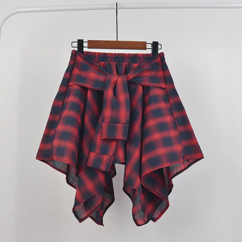 Summer Casual Retro Irregular Women Skirt Bow-knot Elastic Waist Shirt
