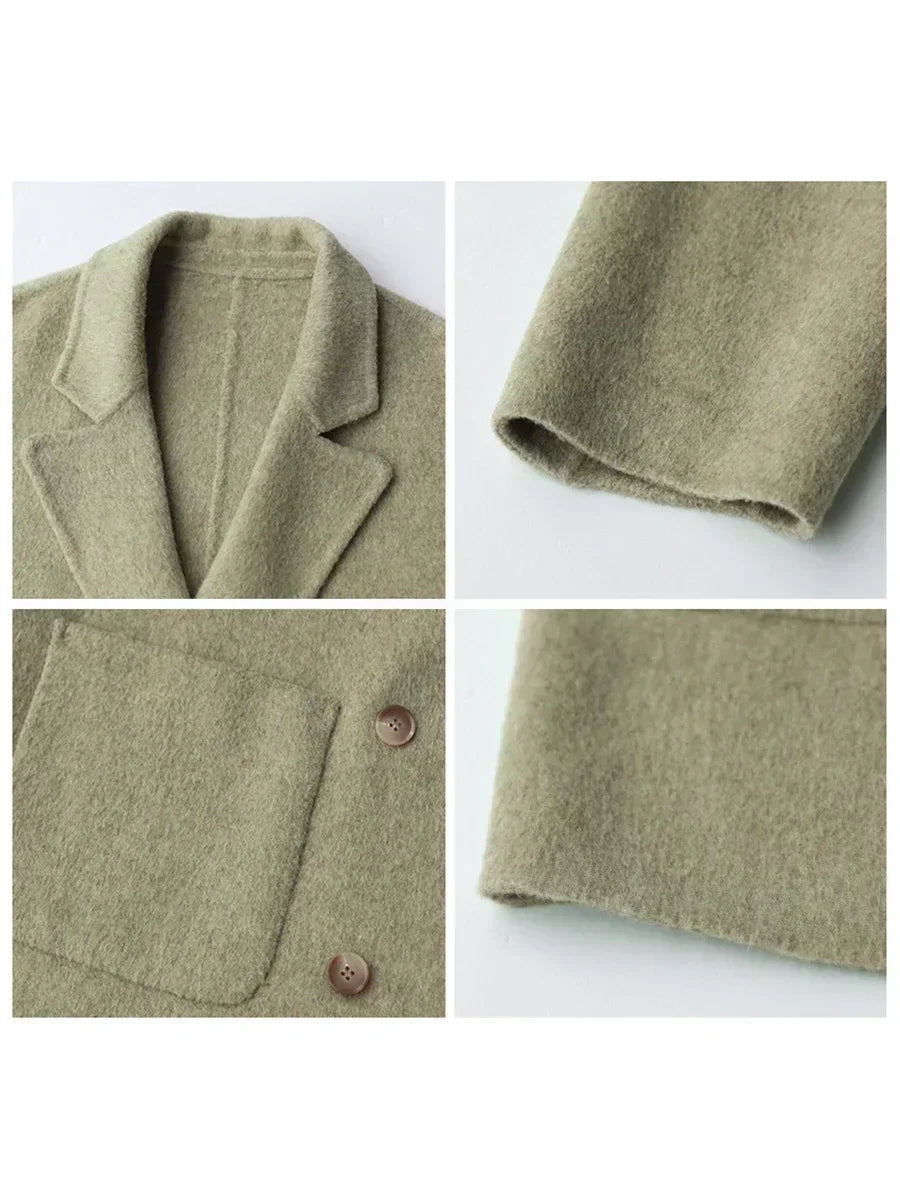 CHIC VEN Women's Woolen Coats Loose Casual Double Breasted Retro