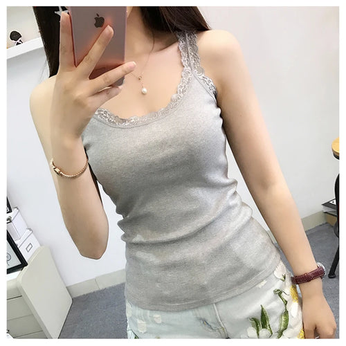 Black Tops Summer Sleeveless Women Tank Top With Lace Top Red Inside