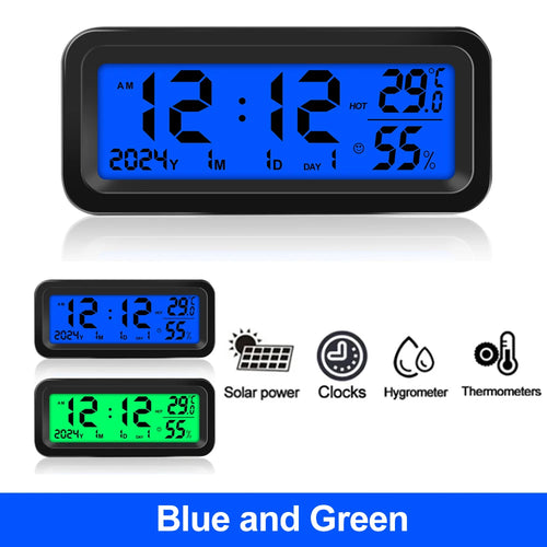 Solar Car Clocks Automotive Electronic Led Digital Clock Thermometer